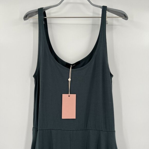 Quince Dark Olive Green Tencel Jersey Fit & Flare Dress sz M Sleeveless Midi - Picture 2 of 5